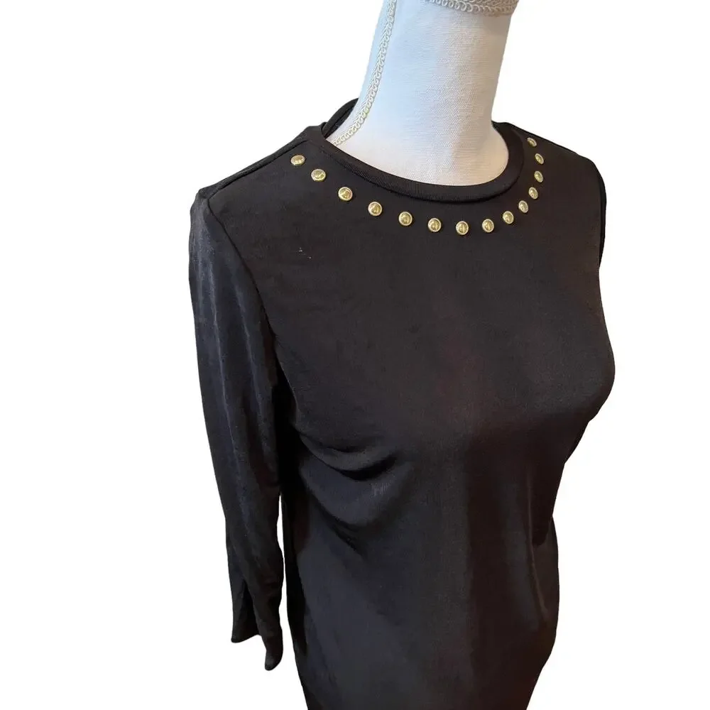 Michael Kors Long Sleeve Dress Gold Studded Neckline Detail M